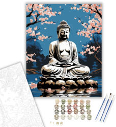  Buddha Cseresznyevirágok Kertjében - számfestő készlet - 50×60 cm (Keret nélkül)