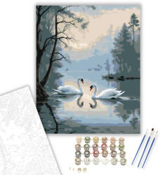  Hattyúk a Ködpárás Tavon - számfestő készlet - 40×50 cm (Keretre feszítve)
