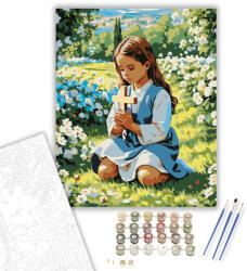 Számfestő Imádkozó Gyermek Virágok Között - számfestő készlet - 40×50 cm (Keretre feszítve) (crea6459-40X50-KF)