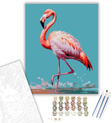  Elegáns Flamingó a Sekély Vízben - számfestő készlet - 40×50 cm (Keretre feszítve)