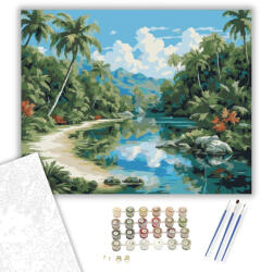  Trópusi Lagúna és Pálmafák - számfestő készlet - 40×50 cm (Keretre feszítve)