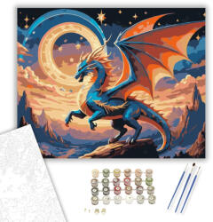 Számfestő Naplementében Tündöklő Sárkány - számfestő készlet - 40×50 cm (Keretre feszítve) (crea7419-40X50-KF)