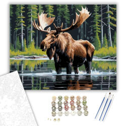 Számfestő Jávorszarvas a Tiszta Tóban - számfestő készlet - 40×50 cm (Keretre feszítve) (crea5557-40X50-KF)