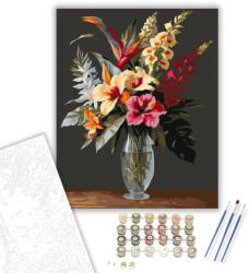  Trópusi Virágcsokor - számfestő készlet - 40×50 cm (Keretre feszítve)