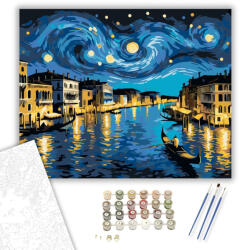  Éjszakai Velencei Út - számfestő készlet - 40×50 cm (Keretre feszítve)