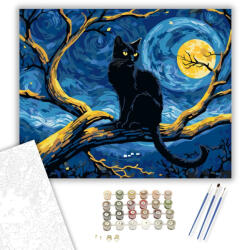  Éjféli Macska Meséje - számfestő készlet - 40×50 cm (Keretre feszítve)