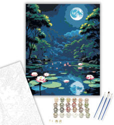  Lótusz Lámpások Holdfényes Éjszakán - számfestő készlet - 40×50 cm (Keretre feszítve)