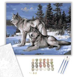  Szürke farkasok - számfestő készlet - 40×50 cm (Keretre feszítve)
