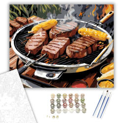  Grillezett Steakek és Kukorica - számfestő készlet - 40×50 cm (Keretre feszítve)
