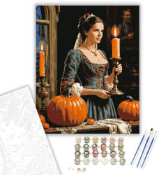 Számfestő Gyertyafényes hölgy tökökkel - számfestő készlet - 40×50 cm (Keretre feszítve) (crea3080-40X50-KF)