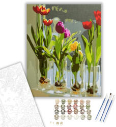 Számfestő Tulipánok pohárban - számfestő készlet - 40×50 cm (Keretre feszítve) (crea1342-40X50-KF)