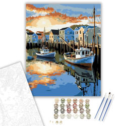  Halászhajók a Kikötőben - számfestő készlet - 40×50 cm (Keretre feszítve)