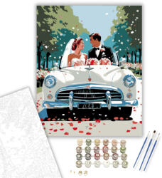 Számfestő Frissen Házasodott Pár Vintage Autóban - számfestő készlet - 40×50 cm (Keretre feszítve) (crea6383-40X50-KF)