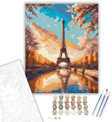  Eiffel-torony Tavaszi Virágzásban - számfestő készlet - 60×70 cm (Keretre feszítve)