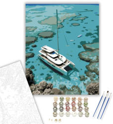  Modern Katamarán a Korallzátony Mellé Szegezve - számfestő készlet - 40×50 cm (Keretre feszítve)