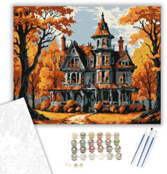 Számfestő Őszi viktoriánus ház - számfestő készlet - 40×50 cm (Keretre feszítve) (crea3065-40X50-KF)