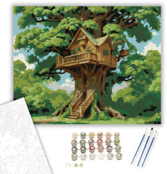  Tölgyfa Lombház - számfestő készlet - 40×50 cm (Keretre feszítve)