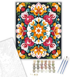 Számfestő Virágos Mandala Rózsákkal és Tulipánokkal - számfestő készlet - 80×100 cm (Keret nélkül) (crea6530-80X100-KN)