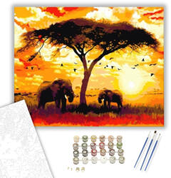 Számfestő Elefántok az Akácia Körül - számfestő készlet - 40×50 cm (Keretre feszítve) (ujszam058-40X50-KF)