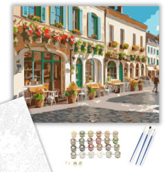  Virágos Tavaszi Városi Tér - számfestő készlet - 40×50 cm (Keretre feszítve)