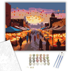  Marrákesi Esti Piac - számfestő készlet - 40×50 cm (Keretre feszítve)