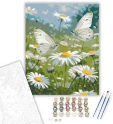  Fehér Pillangók Margaréták Felett - számfestő készlet - 40×50 cm (Keretre feszítve)