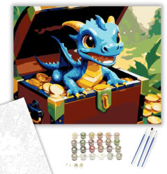  Kíváncsi Kis Sárkány a Kincsesládában - számfestő készlet - 40×50 cm (Keretre feszítve)