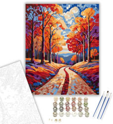  Őszi Absztrakt Erdő Útvonal - számfestő készlet - 40×50 cm (Keretre feszítve)