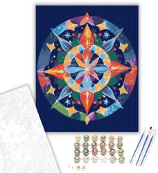  Csillag Mandala Élénk Színekkel - számfestő készlet - 40×50 cm (Keretre feszítve)