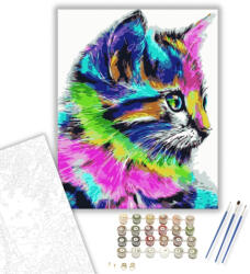  Színes Cica - számfestő készlet - 40×50 cm (Keretre feszítve)