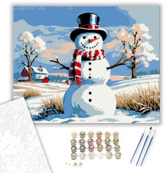  Hóember Vidámság - számfestő készlet - 40×50 cm (Keretre feszítve)