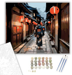  Gion Esti Utcája Geishákkal - számfestő készlet - 40×50 cm (Keretre feszítve)