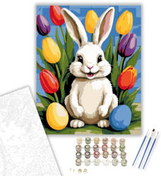 Számfestő Mosolygó Nyuszi Tulipánokkal - számfestő készlet - 40×50 cm (Keretre feszítve) (crea6748-40X50-KF)