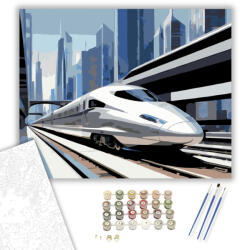  Gyorsvonat Modern Városban - számfestő készlet - 40×50 cm (Keretre feszítve)