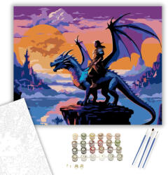 Számfestő Ezüst Sárkánylovas a Lebegő Város Felett - számfestő készlet - 40×50 cm (Keretre feszítve) (crea7447-40X50-KF)