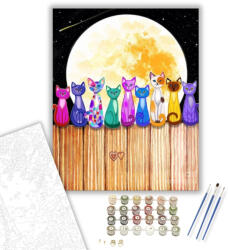  Macskák a Holdfényben - számfestő készlet - 40×50 cm (Keretre feszítve)