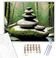 Számfestő Egyensúlyozó Kövek Bambusz Kertben - számfestő készlet - 40×50 cm (Keretre feszítve) (crea6813-40X50-KF)