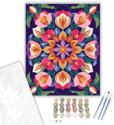  Virágoskert Mandala Rózsákkal és Tulipánokkal - számfestő készlet - 40×50 cm (Keretre feszítve)