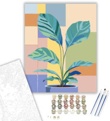  Színes Nagylevelű Növény - számfestő készlet - 40×50 cm (Keretre feszítve)