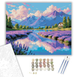  Kristálytiszta Tó és Levendulamezők - számfestő készlet - 40×50 cm (Keretre feszítve)