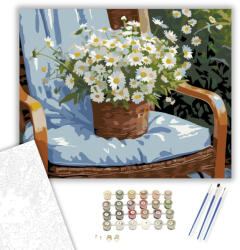  Fehér Margaréták Kerti Székben - számfestő készlet - 40×50 cm (Keretre feszítve)