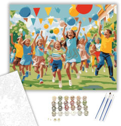Számfestő Vidám Iskolai Ünnep Színes Lufikkal - számfestő készlet - 40×50 cm (Keretre feszítve) (crea6342-40X50-KF)