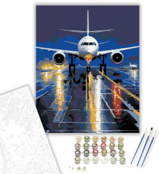  Éjszakai Utasszállító Landolása Esőben - számfestő készlet - 40×50 cm (Keretre feszítve)