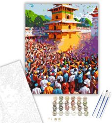  Holi Ünnep Ősi Templom Előtt - számfestő készlet - 40×50 cm (Keretre feszítve)