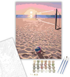  Napfelkeltés Tengerparti Röplabdapálya - számfestő készlet - 40×50 cm (Keretre feszítve)