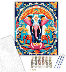  Indiai Elefánt és Lótusz Mandala - számfestő készlet - 40×50 cm (Keretre feszítve)