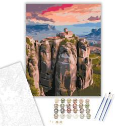  Meteora Kolostorai Naplementében - számfestő készlet - 40×50 cm (Keretre feszítve)