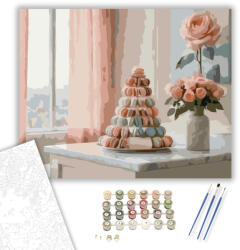  Rózsaszín Macaron Torony - számfestő készlet - 40×50 cm (Keretre feszítve)