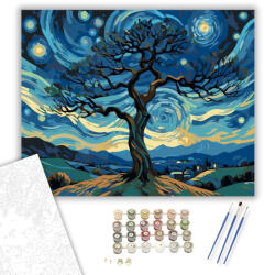 Számfestő Csillagfényes Táj Harmóniája - számfestő készlet - 40×50 cm (Keretre feszítve) (crea5334-40X50-KF)