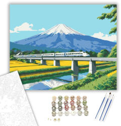  Shinkansen és Fuji Hegy - számfestő készlet - 40×50 cm (Keretre feszítve)